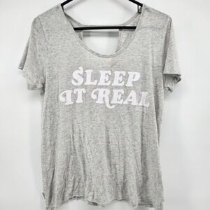 VS PINK VICTORIAS‎ SECRET Sleepwear Gray V-Neck Short Sleeve T-Shirt Tee M